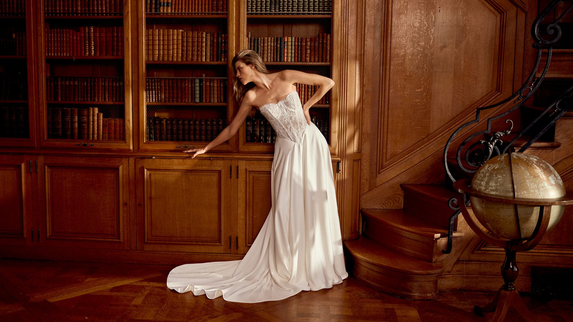 Justin Alexander Style 88540 Noa Charmeuse A-Line Dress with Corded Alençon Lace Sheer Bodice and Basque Waistline