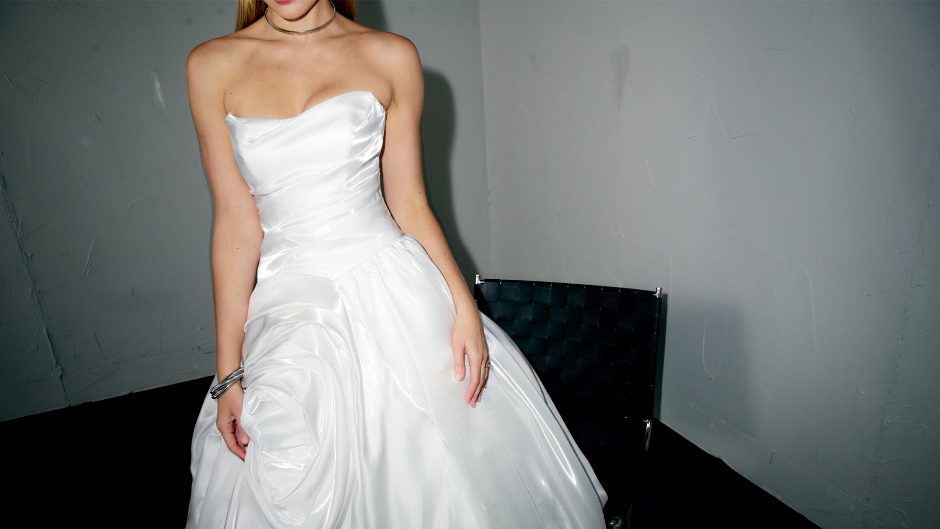 Justin Alexander Signature Style 99381 MUSE Liquid Organza Ball Gown with Ruched Bodice and 3D Rosette on Skirt