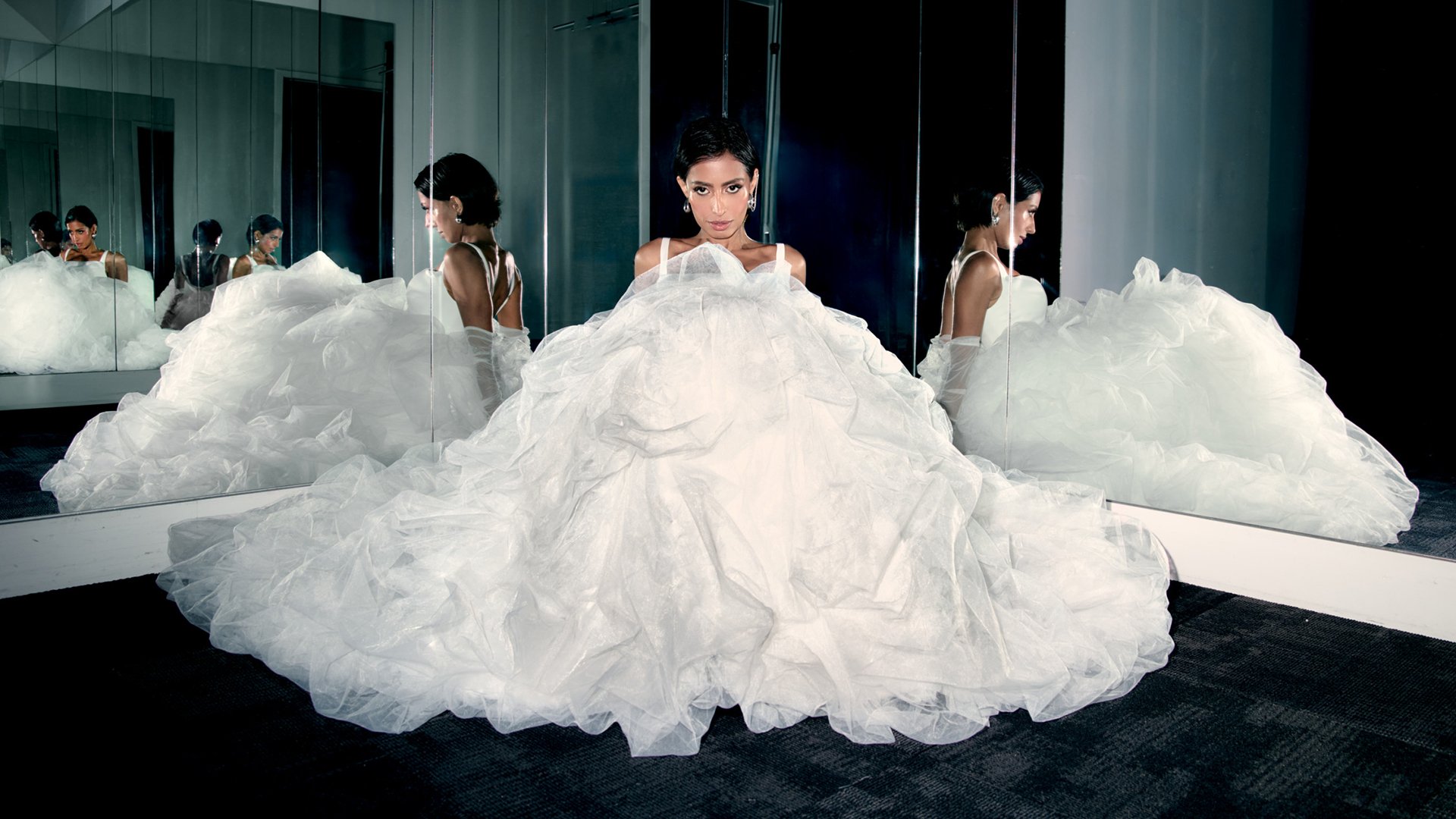 Justin Alexander Signature Style 99387 REIGN Satin Ballgown with Dropped Waist and Textured Tulle Skirt