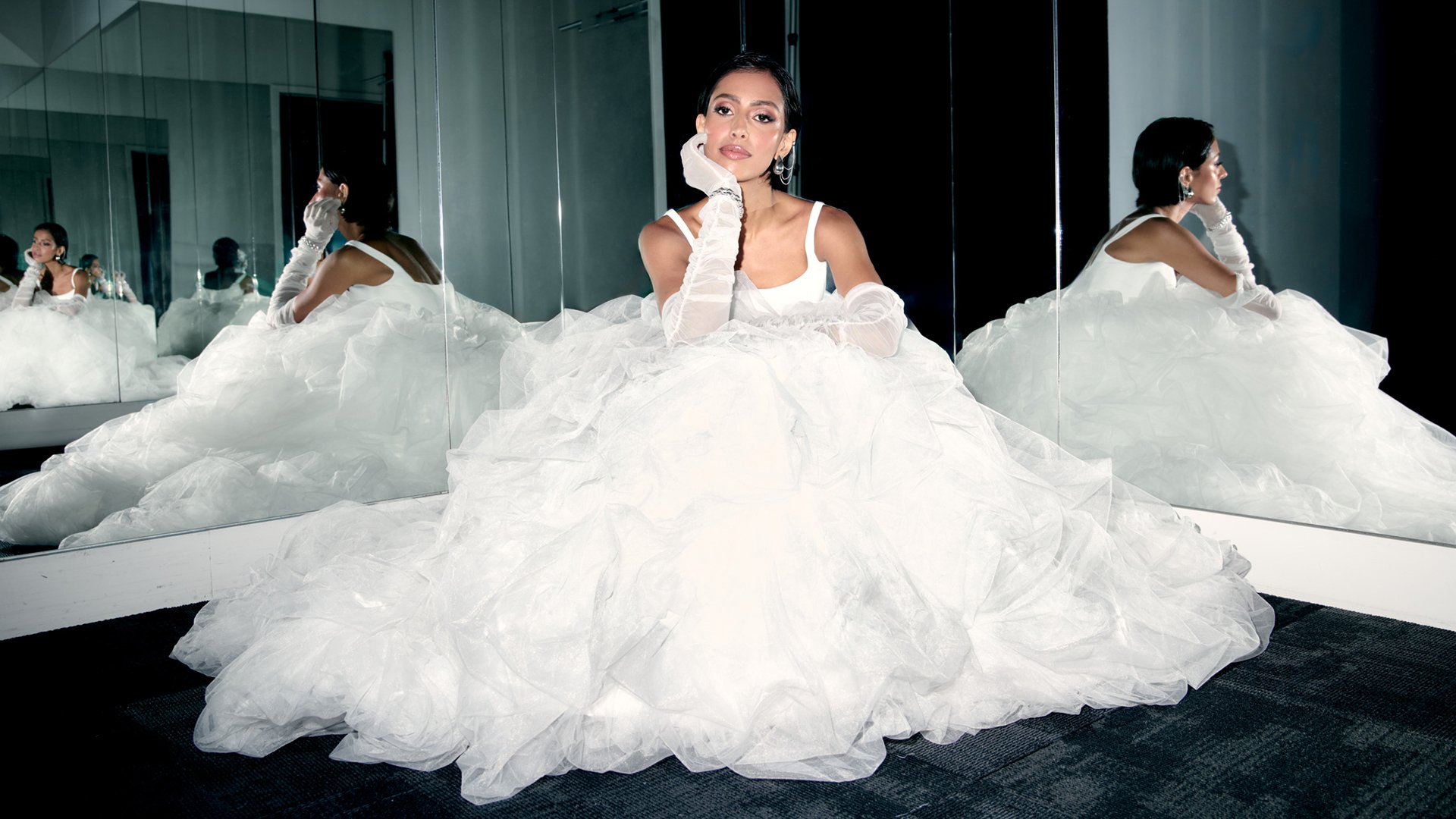 Justin Alexander Signature Style 99387 REIGN Satin Ballgown with Dropped Waist and Textured Tulle Skirt