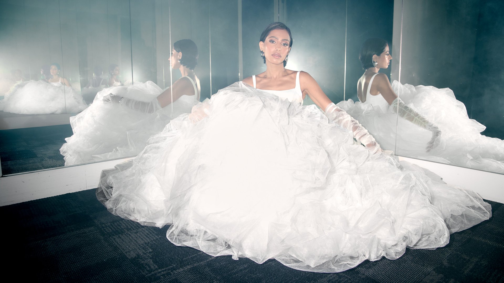 Justin Alexander Signature Style 99387 REIGN Satin Ballgown with Dropped Waist and Textured Tulle Skirt