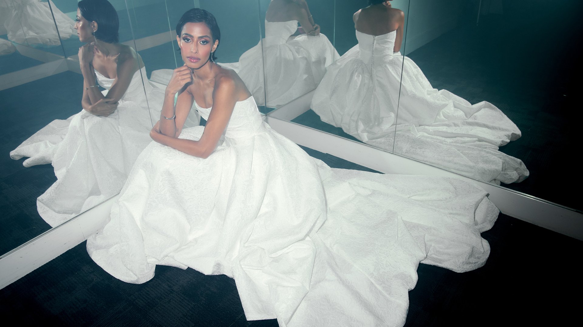 Justin Alexander Signature Style 99388 ROMELLE Floral Brocade Ball Gown with Squared Basque Waist and Waterfall Skirt