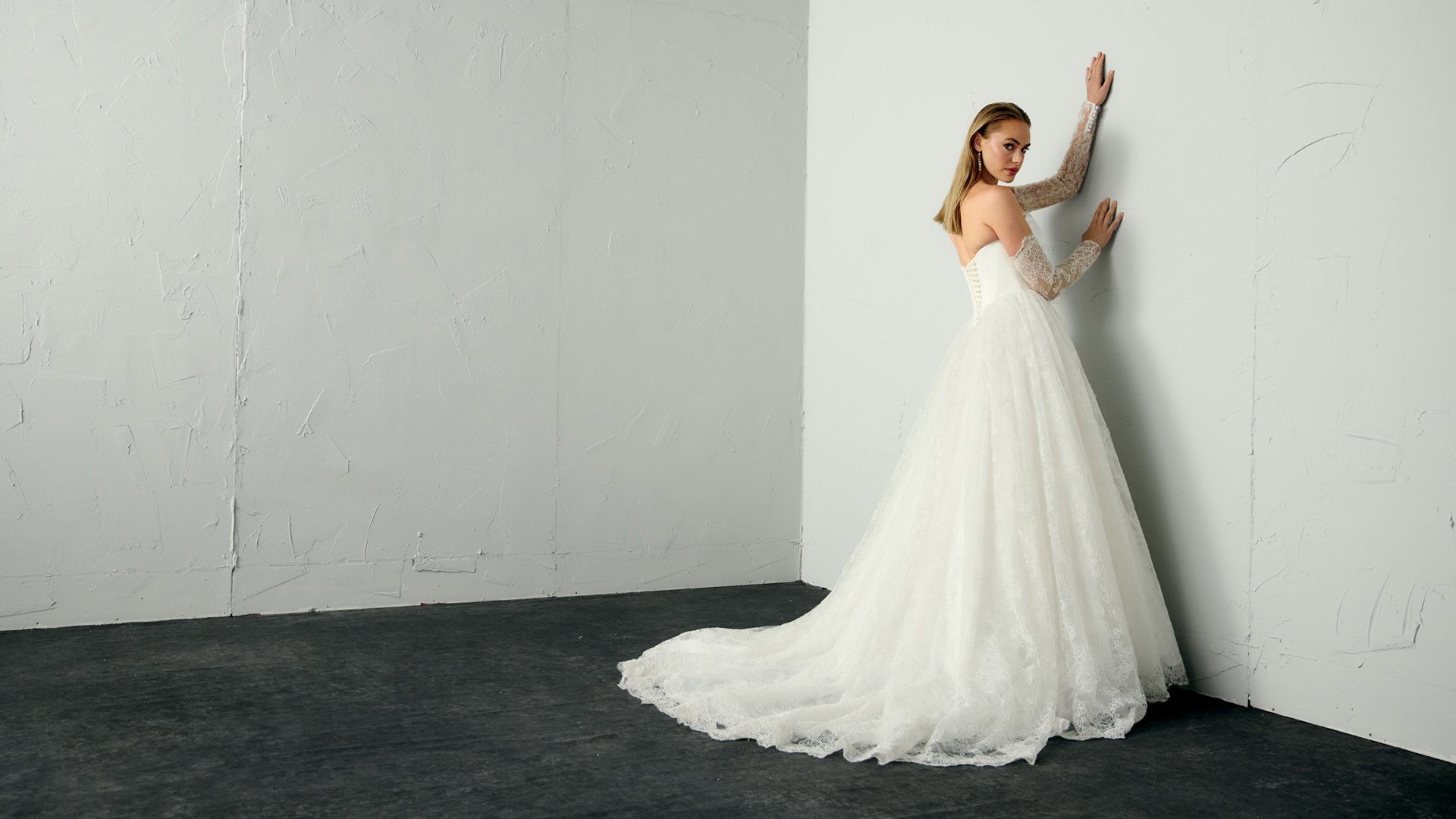 Justin Alexander Signature Style 99389 SABLE Alençon Lace Ball Gown with Satin Bodice and Peek-a-Boo Neckline