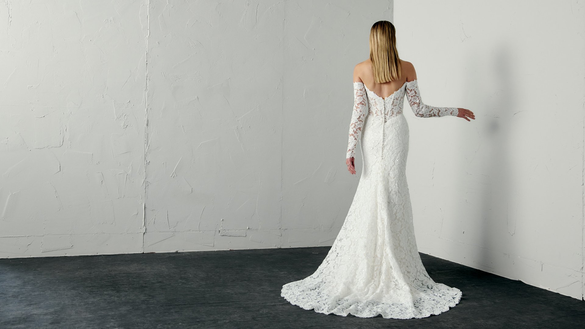 Justin Alexander Signature Style 99393 BLAZE Allover Corded Alençon Lace Fit & Flare with Plunging Neckline