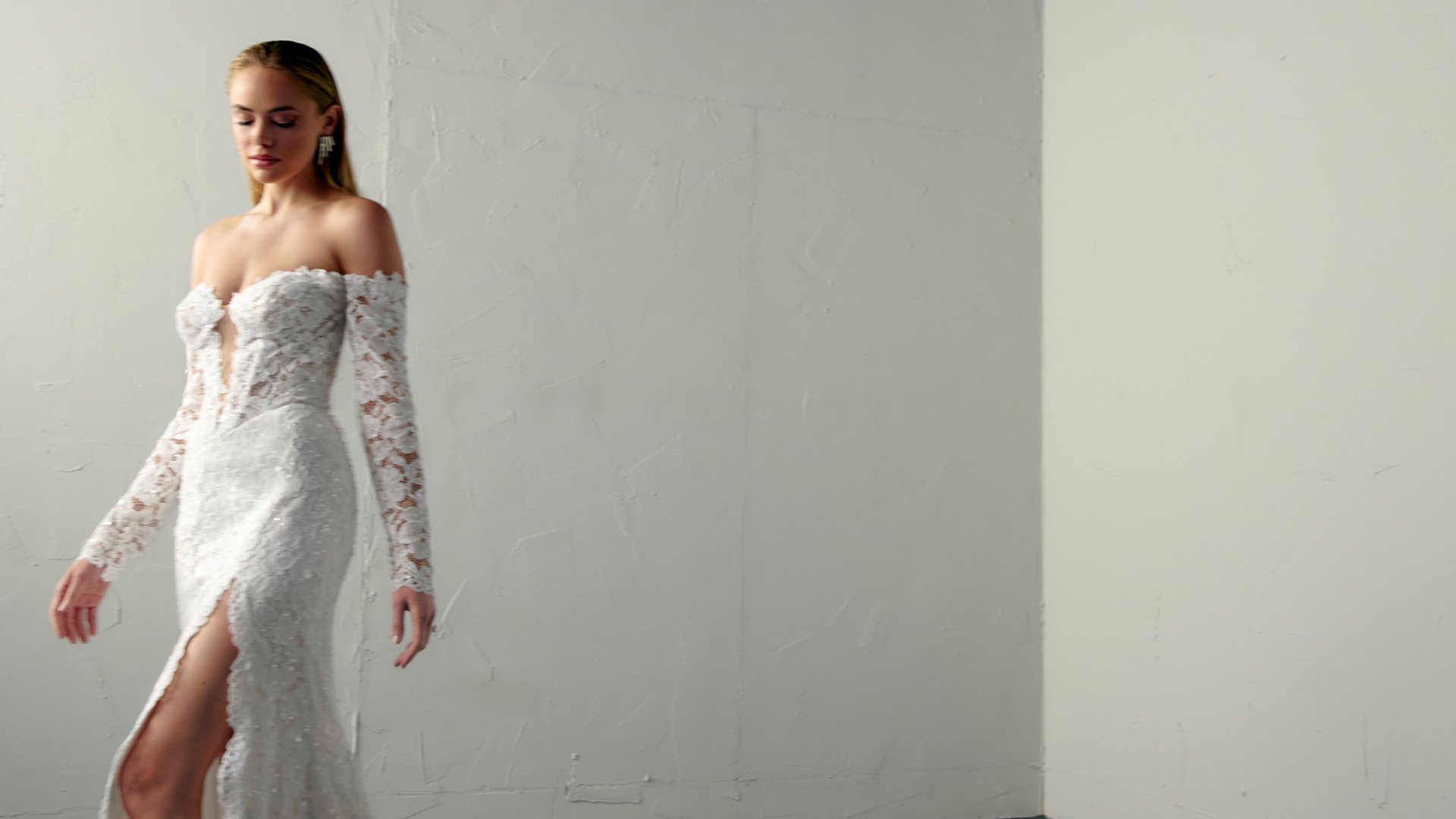 Justin Alexander Signature Style 99393 BLAZE Allover Corded Alençon Lace Fit & Flare with Plunging Neckline