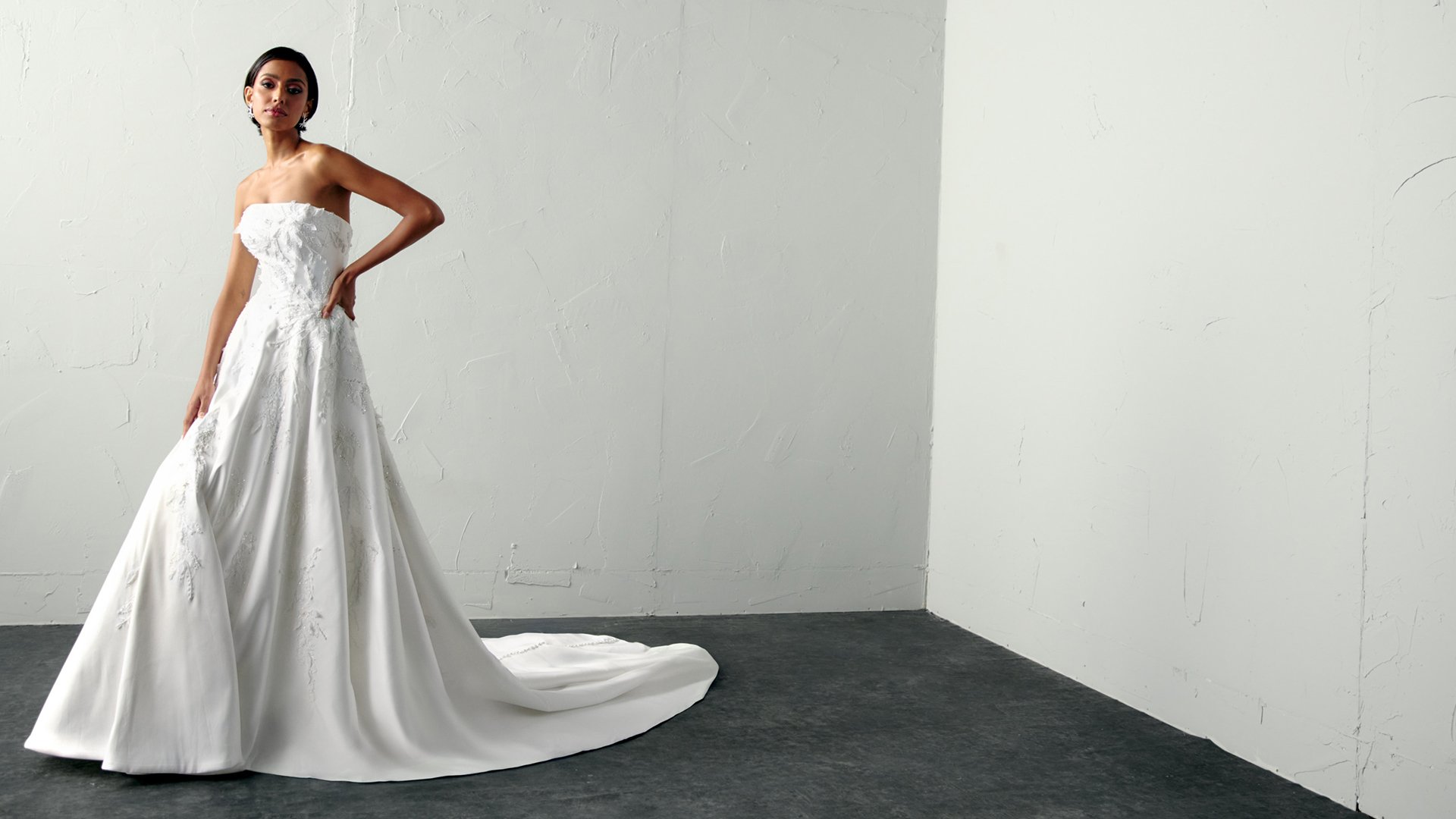 Justin Alexander Signature Style 99396 RUSH Strapless Stretch Mikado A-Line Gown with Sparkling Floral Appliqués