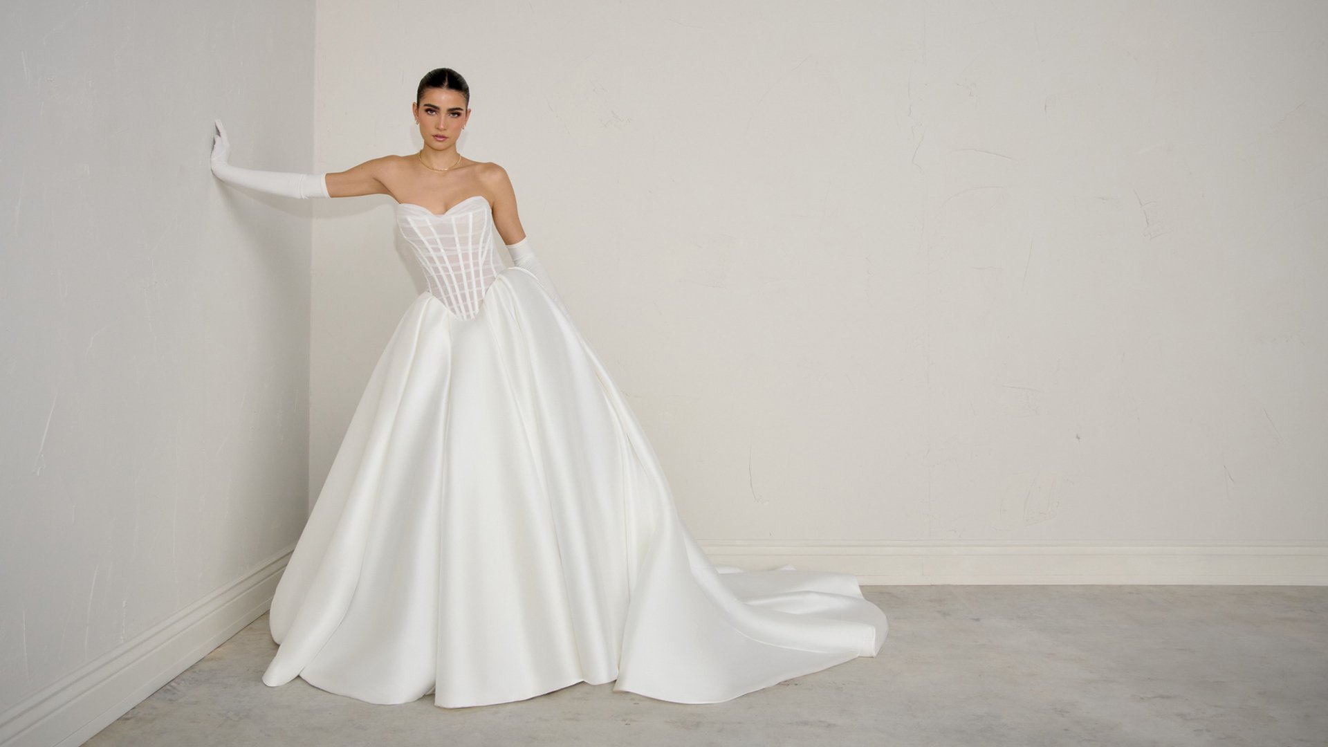 Justin Alexander Signature Style 99365 MONARCH Mikado Ball Gown with Sheer Tulle Bodice with Exposed Boning