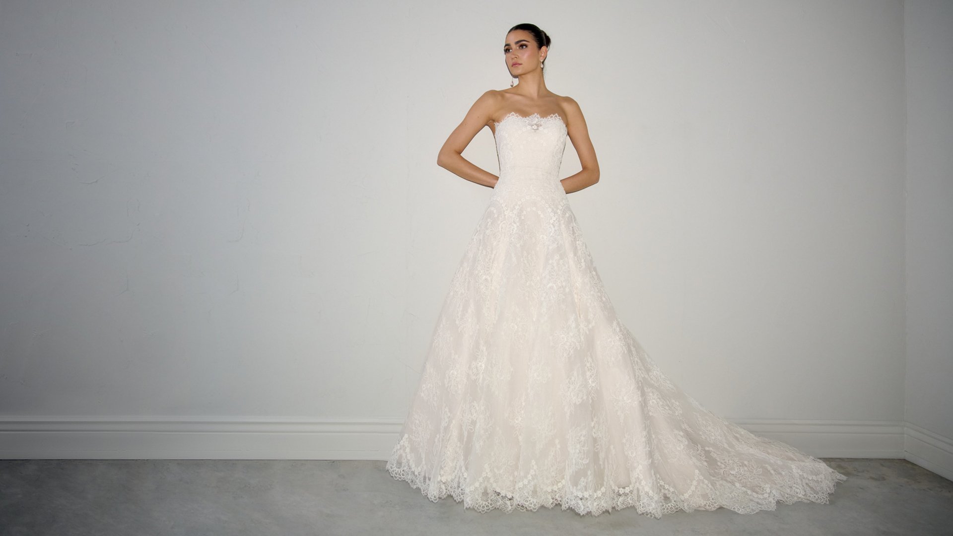 Justin Alexander Signature Style 99371 TESSERA Allover Lace A-Line Gown with Dropped Waist and Straight Neckline
