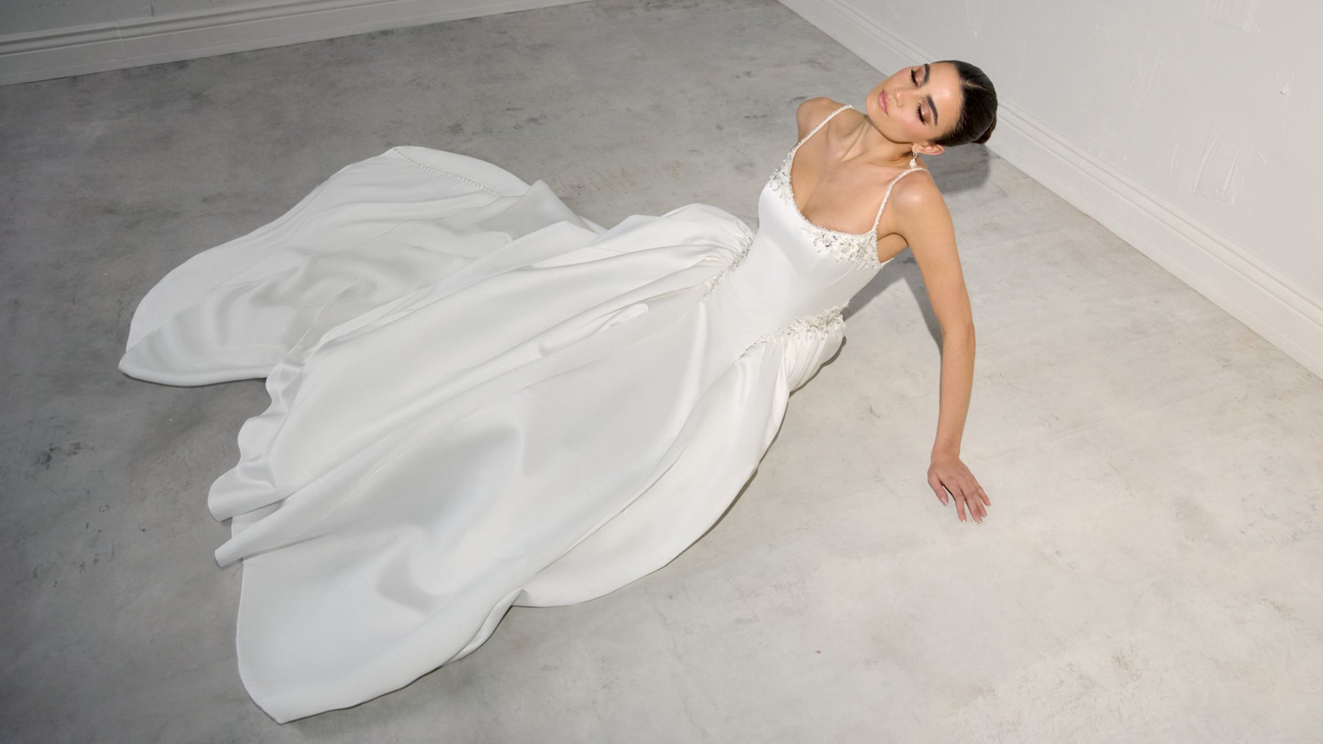 Justin Alexander Signature Style 99374 RIVIERA Satin Ball Gown with Couture Seaming and Beaded Detailing