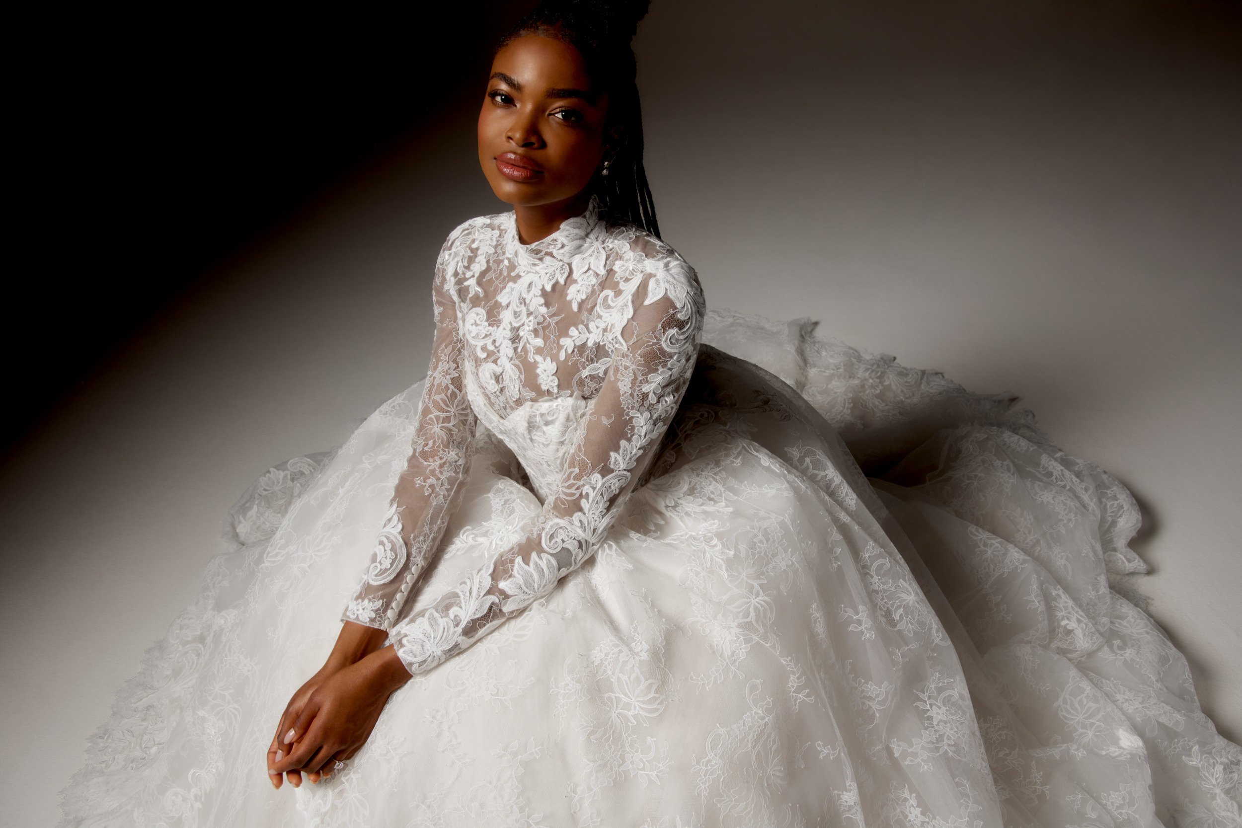 Justin Alexander Signature Style 99410 UMBRA Allover Lace A-Line Gown with Strapless Sweetheart Neckline and Matte Floral Lace Appliqués