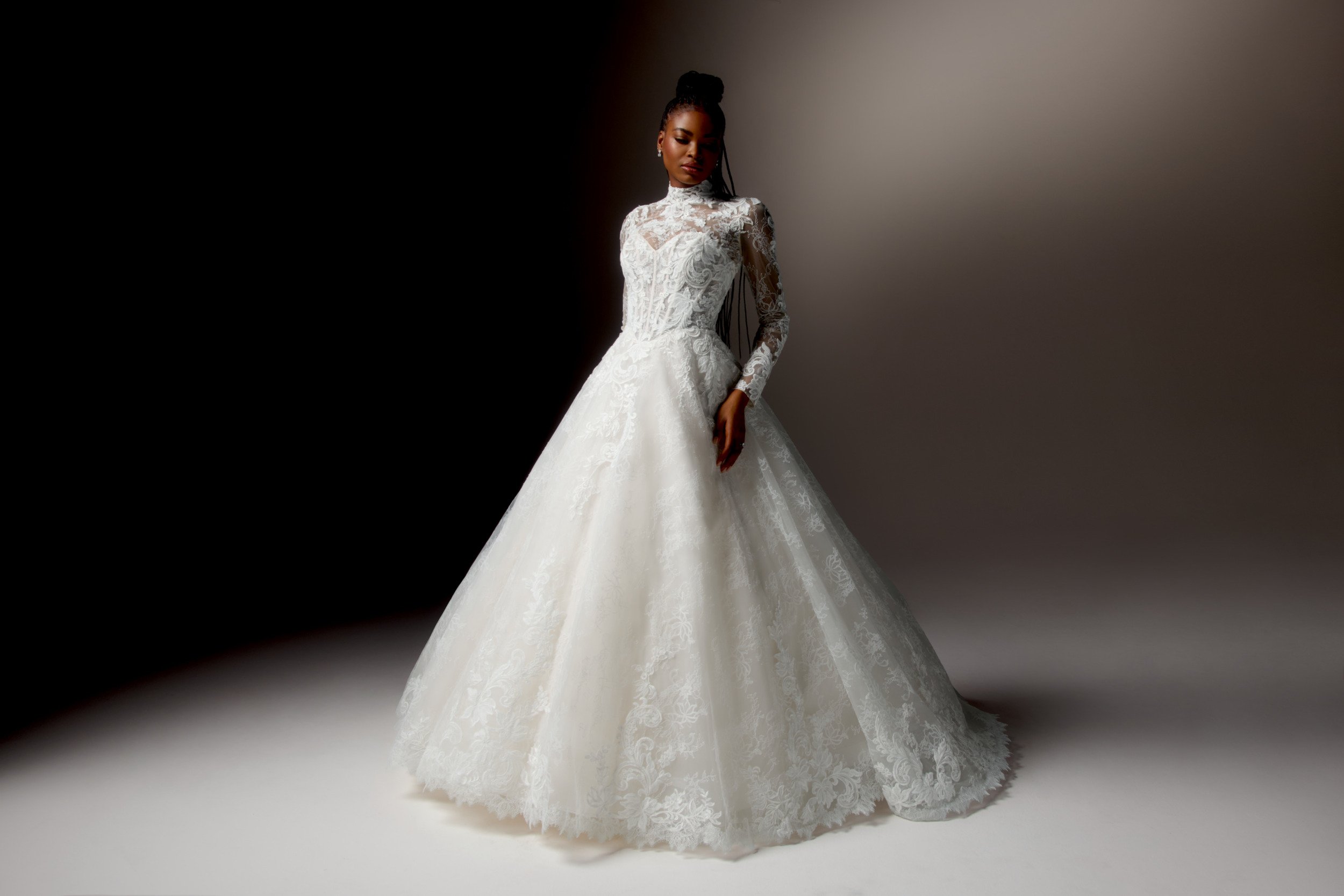 Justin Alexander Signature Style 99410 UMBRA Allover Lace A-Line Gown with Strapless Sweetheart Neckline and Matte Floral Lace Appliqués