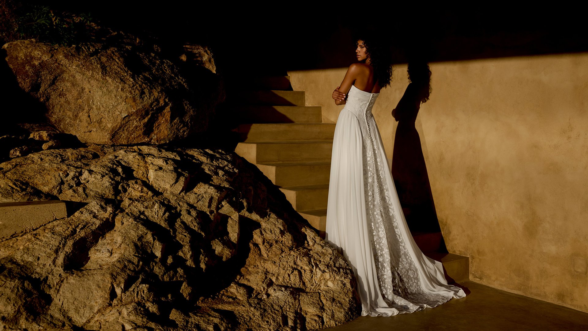 Lillian West Style 66448 A-Line Gown with Embroidered Lace and Waterfall Waistline