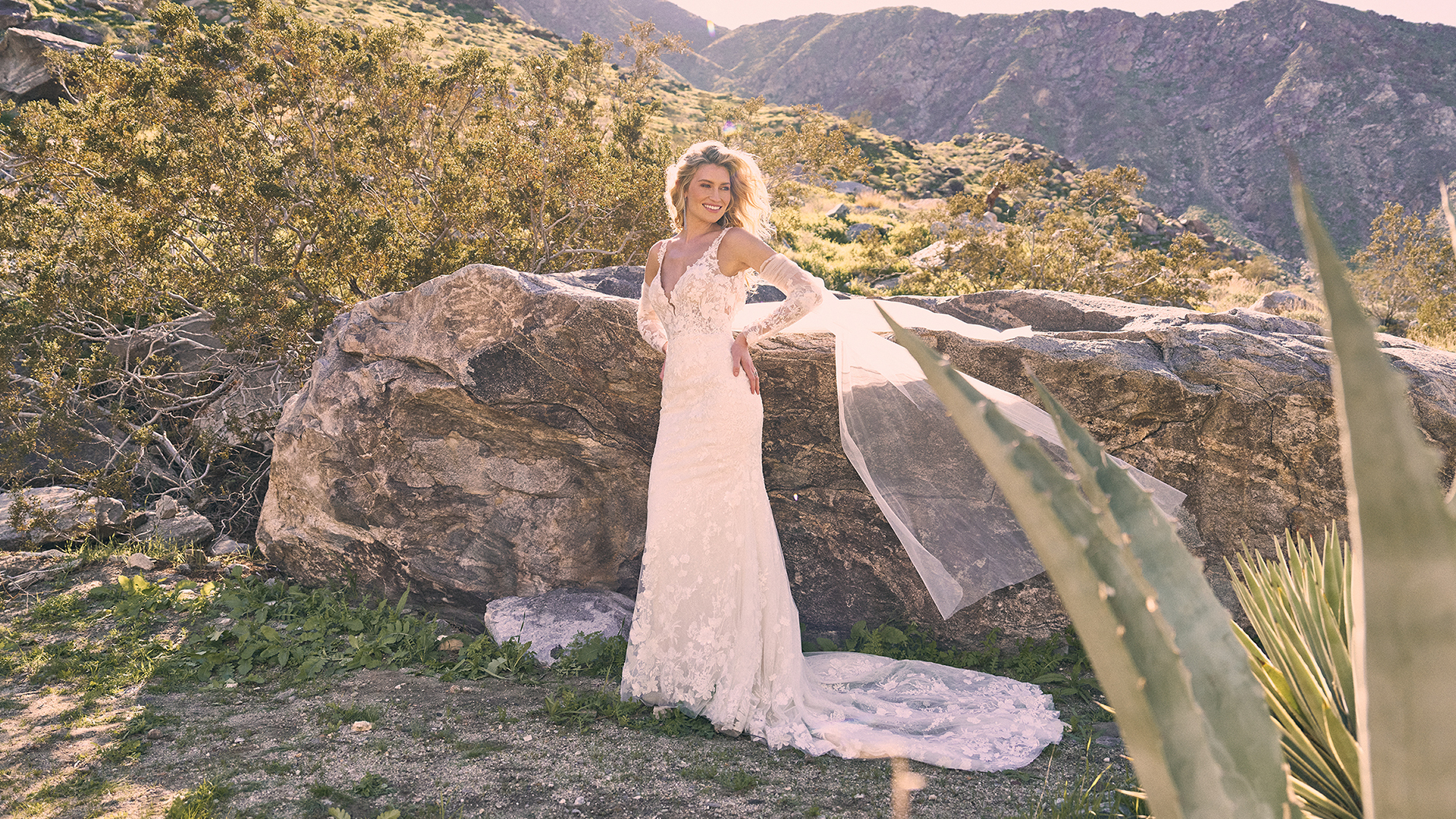 Lillian West Style 66320 Lace Fit and Flare with Plunging V-Neckline and Low Scoop Back