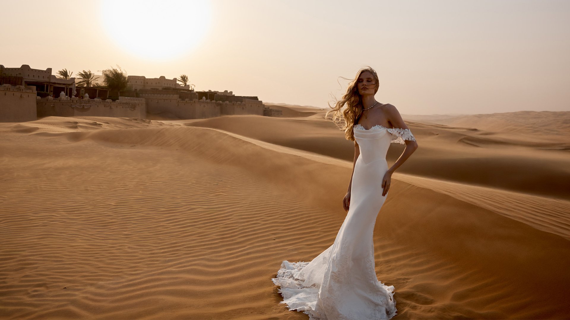 Lillian West Style 66475 Crepe Strapless Gown with Matte Lace Peek-A-Boo Detail on Neckline and Dramatic Chapel Length Train