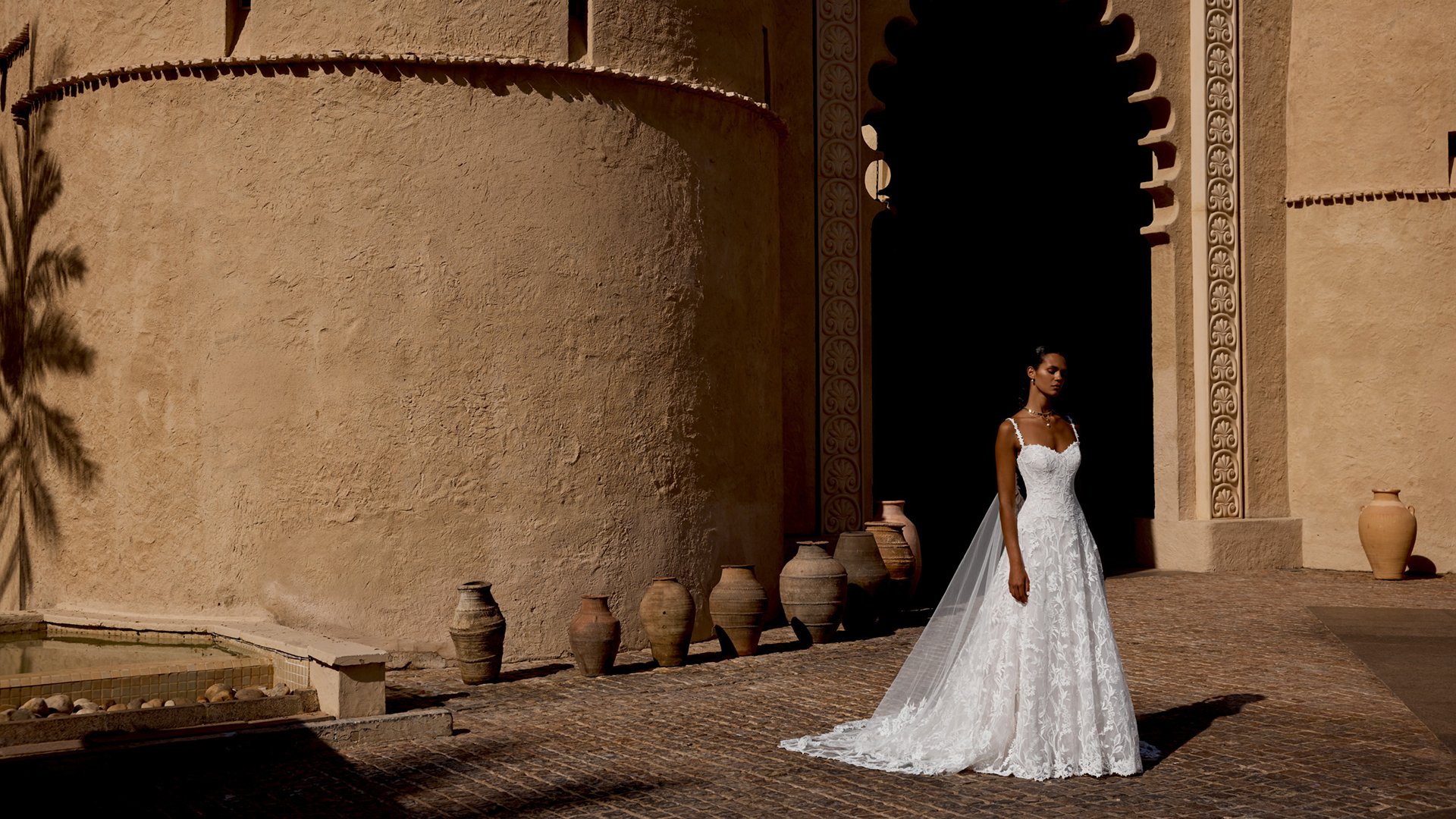 Lillian West Style 66491 Matte Lace A-Line Bridal Gown with Strapless Sweetheart Neckline