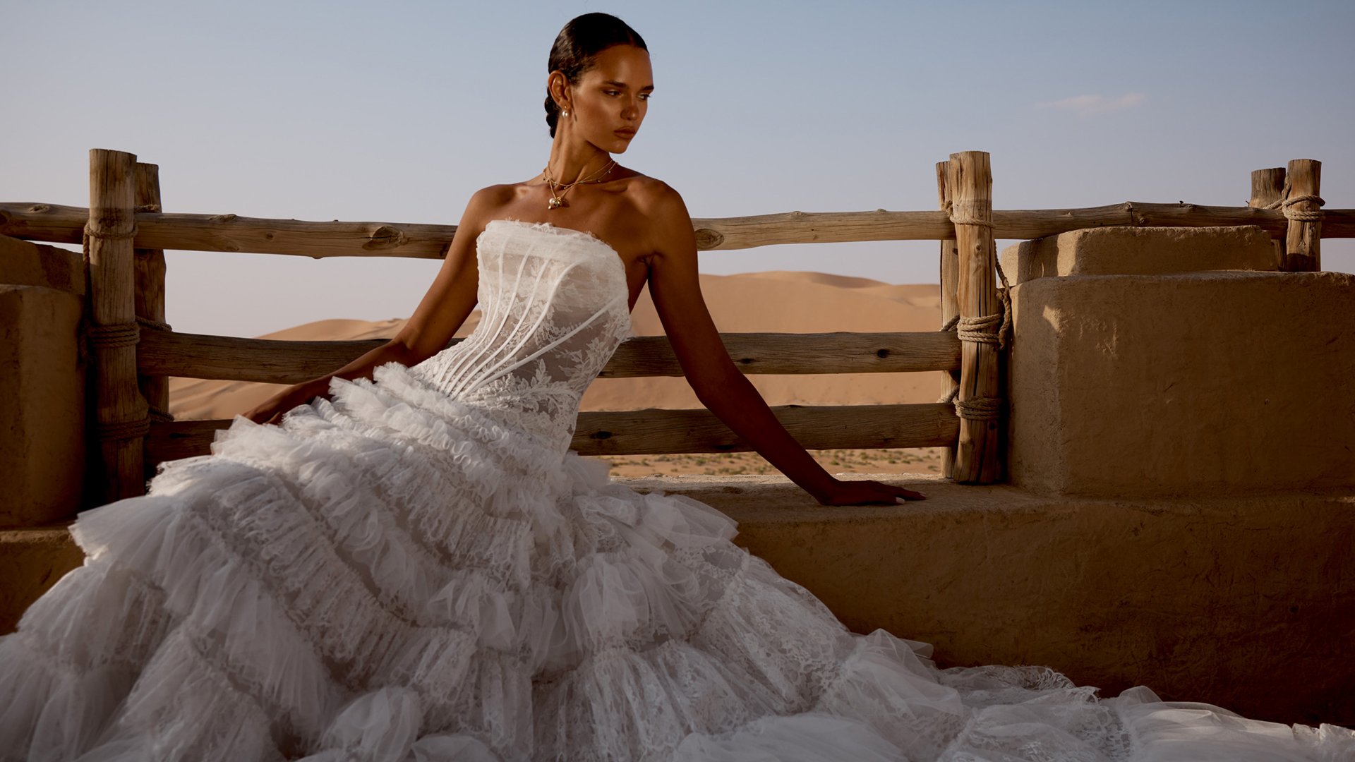 Lillian West Style 66497 Allover Lace Ball Gown with Sheer Bodice and Tiered Ruffled Chantilly Skirt