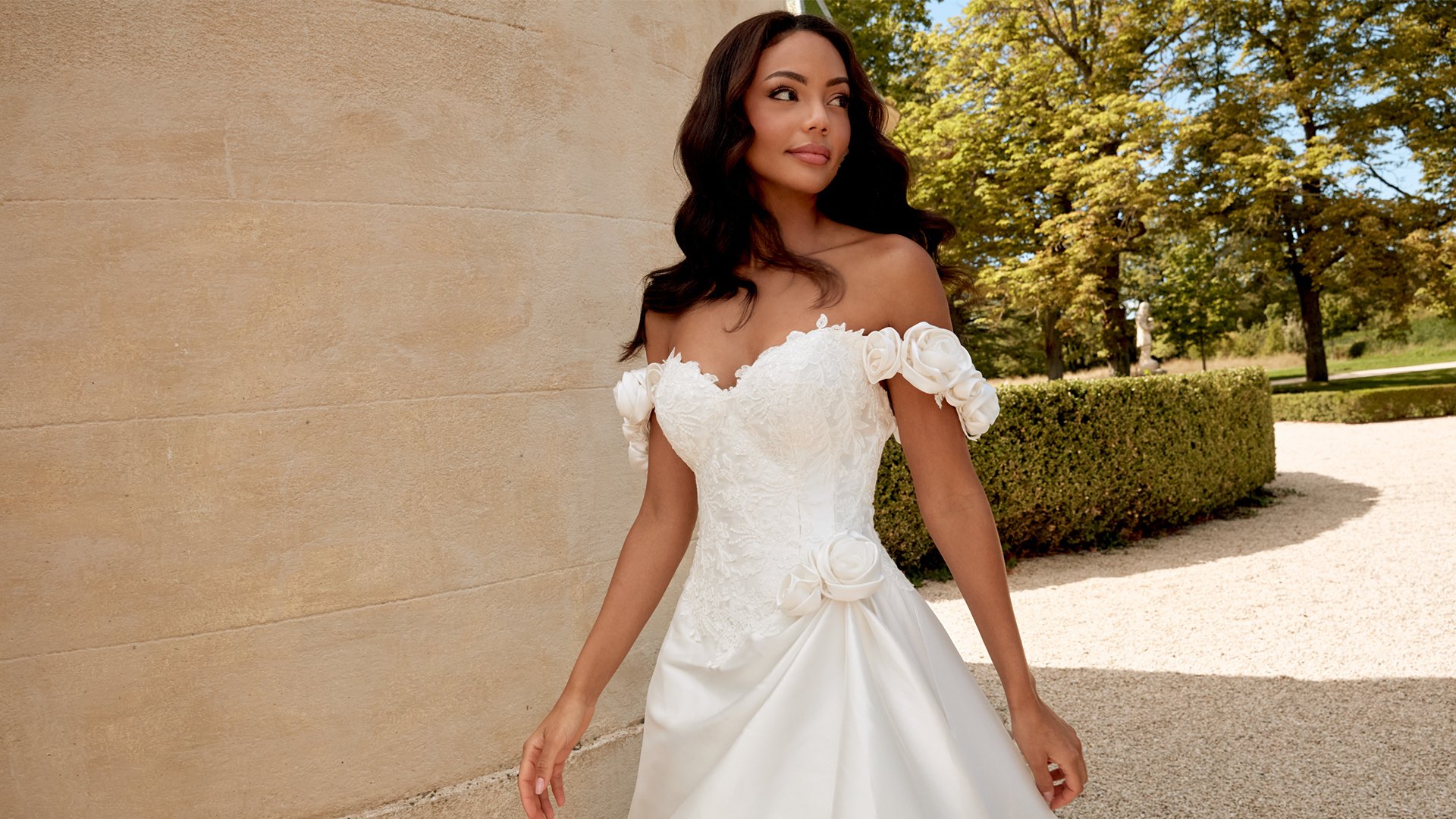 Sincerity Bridal Style 44570 Strapless Mikado Ball Gown with 3-D Florals and Sparkling Lace