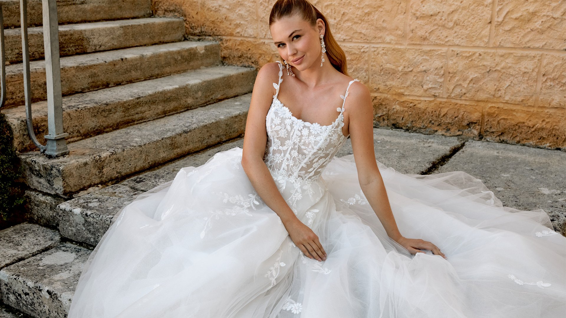 Sincerity Bridal Style 44573 Scoop Neck Tulle Ball Gown with Spaghetti Straps