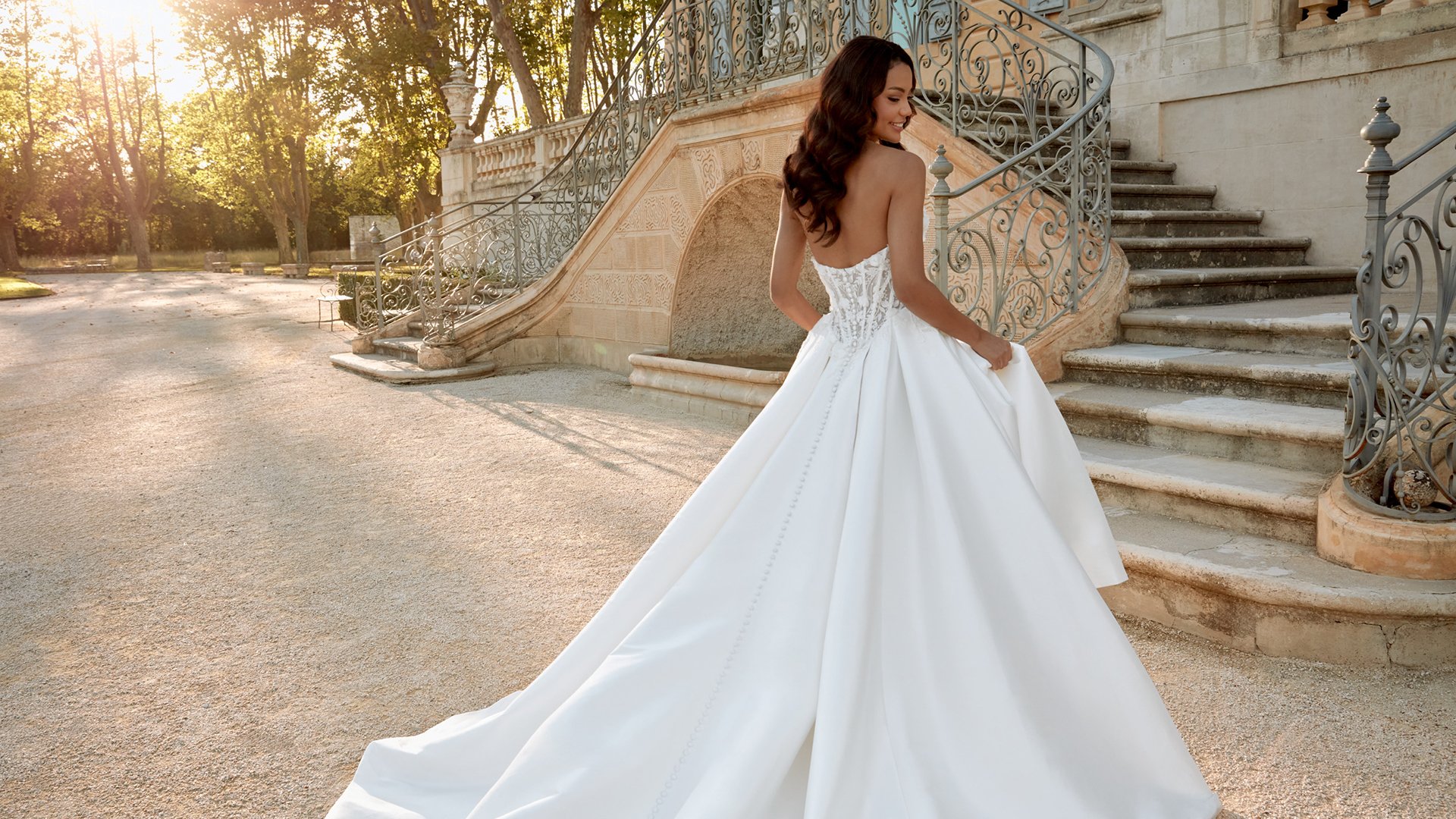 Sincerity Bridal Style 44574 Strapless Basque Waist Mikado Ball Gown with 3-D Florals
