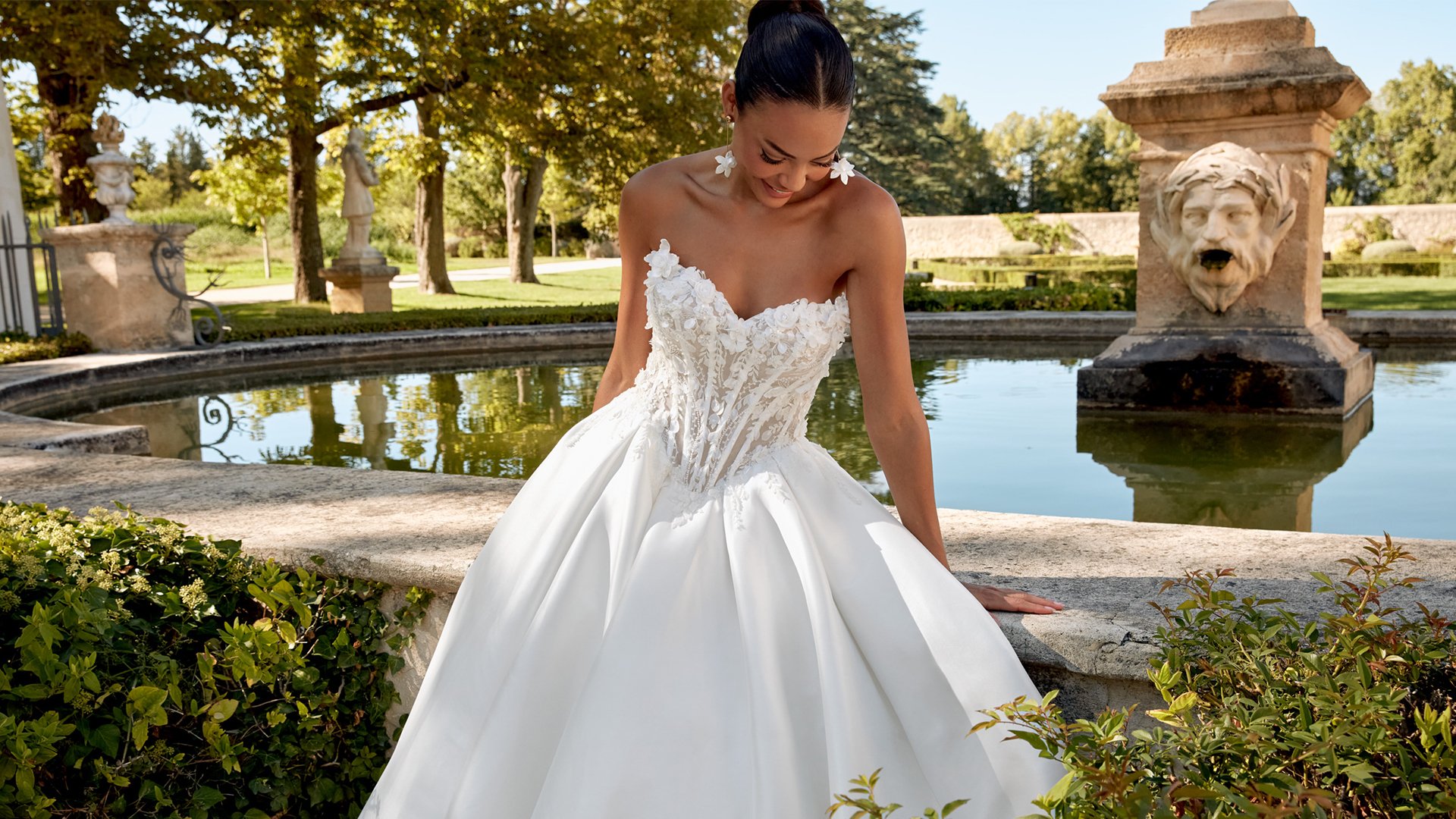 Sincerity Bridal Style 44574 Strapless Basque Waist Mikado Ball Gown with 3-D Florals