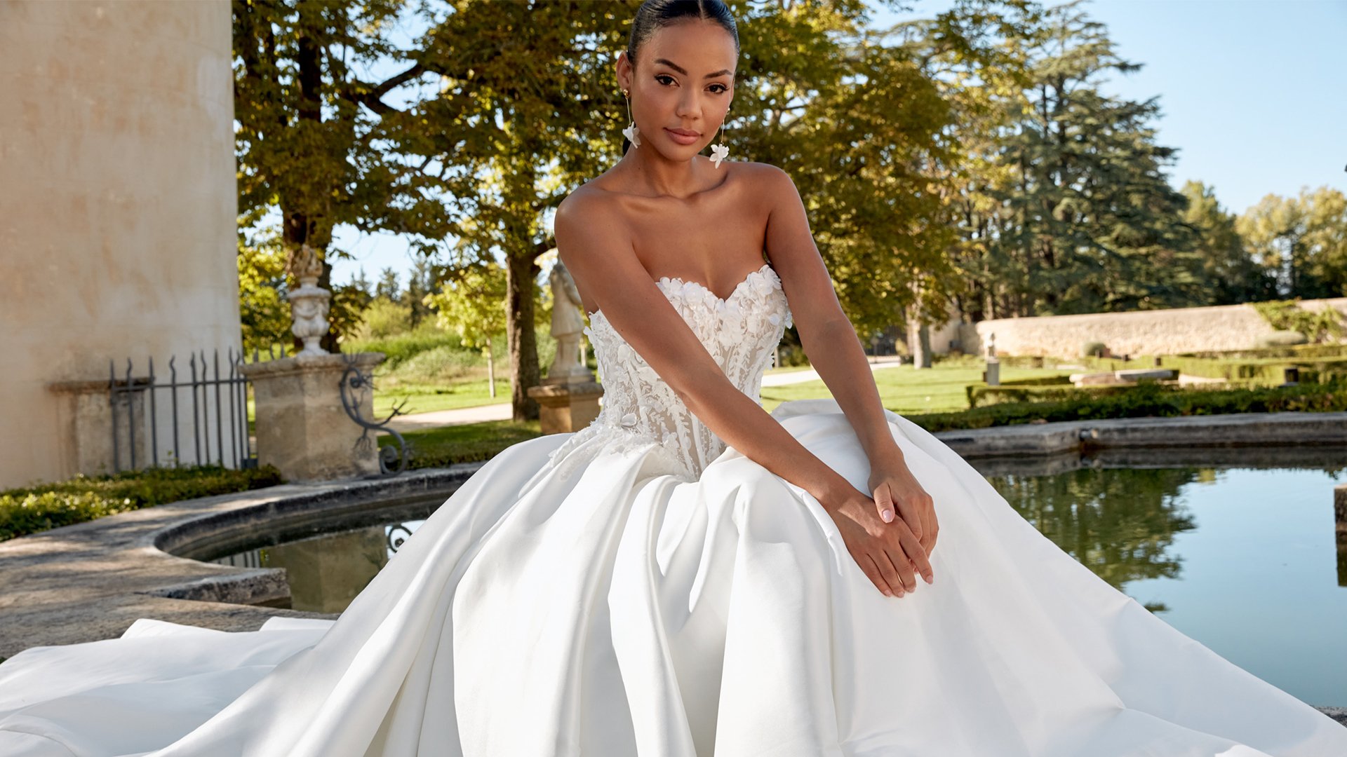 Sincerity Bridal Style 44574 Strapless Basque Waist Mikado Ball Gown with 3-D Florals
