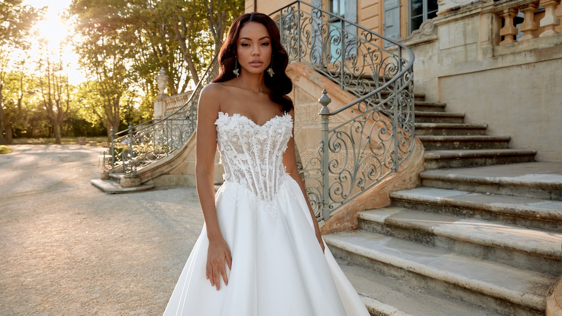 Sincerity Bridal Style 44574 Strapless Basque Waist Mikado Ball Gown with 3-D Florals