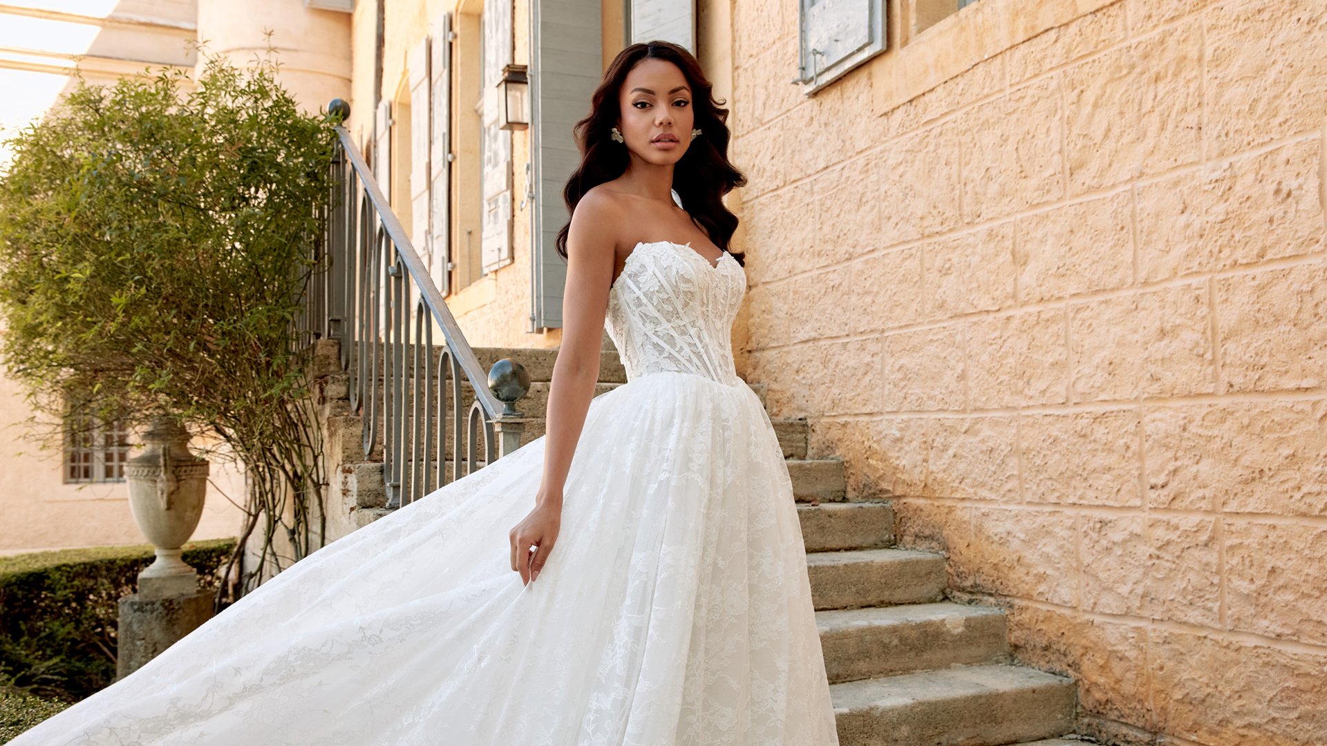 Sincerity Bridal Style 44575 Strapless Ball Gown with Lace Appliqués & Glitter Tulle