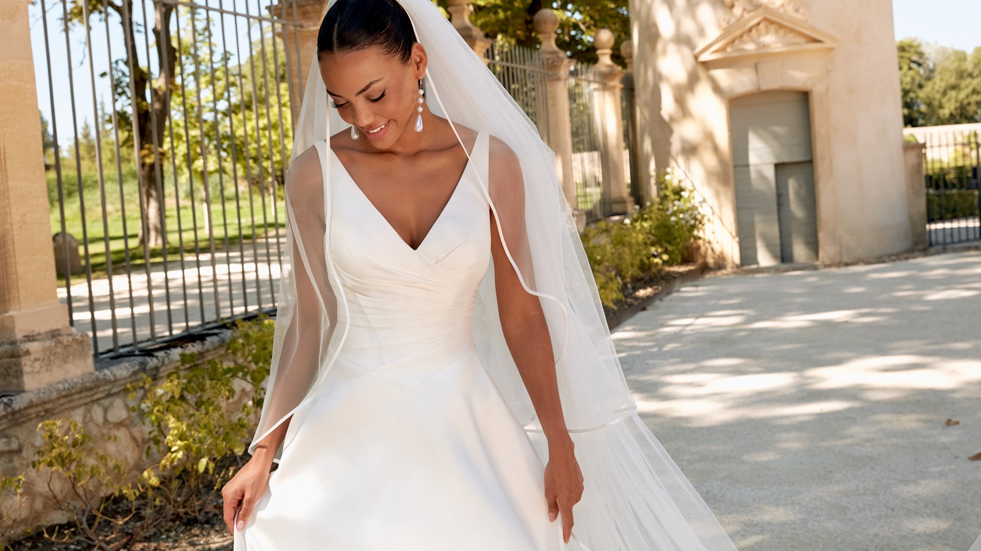 Sincerity Bridal Style 44585 V-Neck Mikado Ball Gown with Pleated Basque Waist