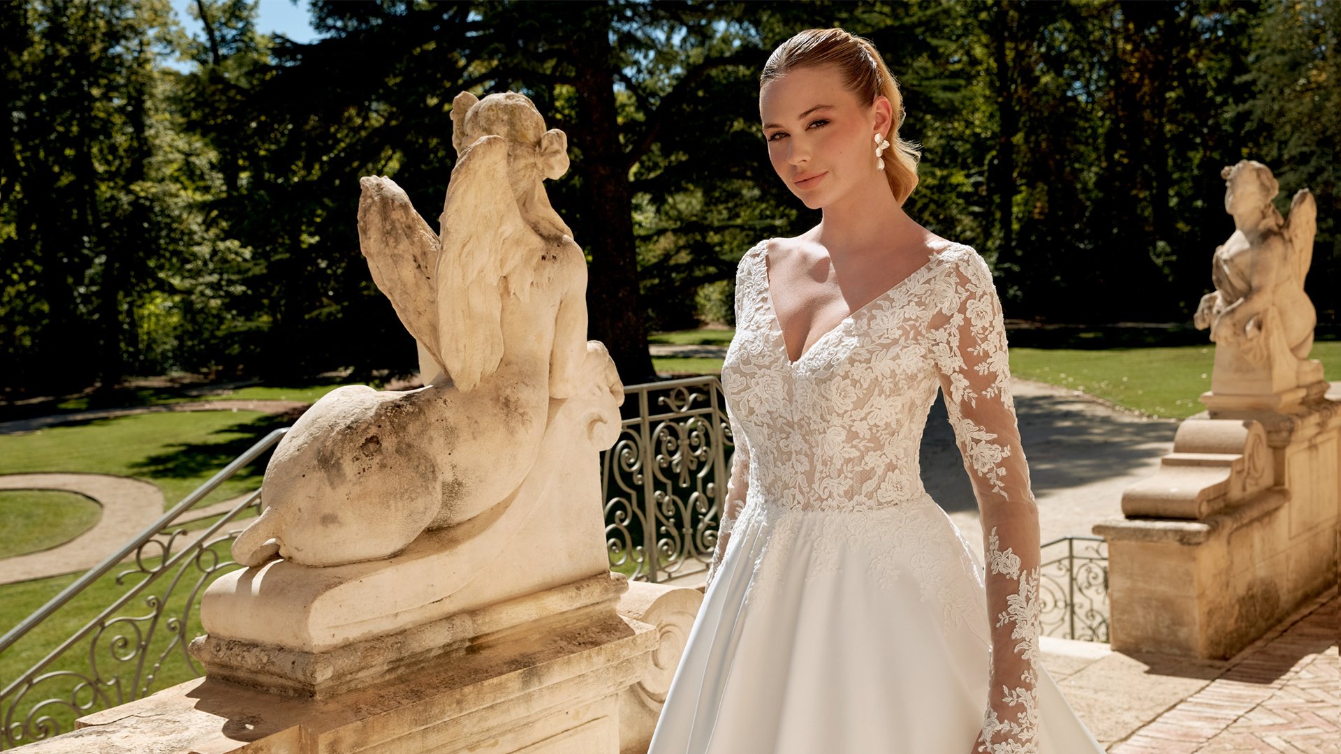 Sincerity Bridal Style 44589 V-Neck Mikado Ball Gown with Matte Lace Bodice