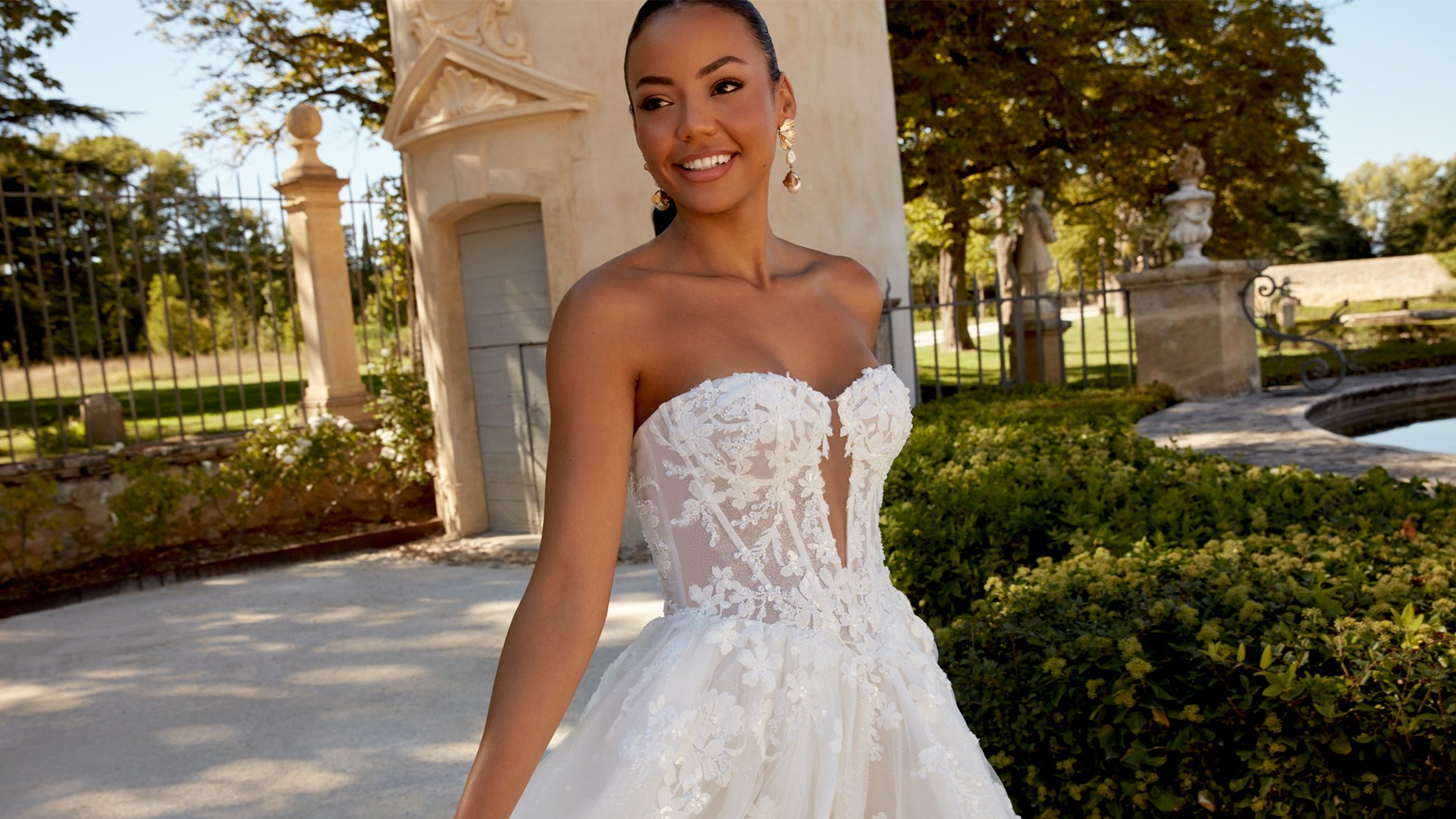 Sincerity Bridal Style 44593 Strapless Tulle Gown with Beaded Lace and Basque Waistline