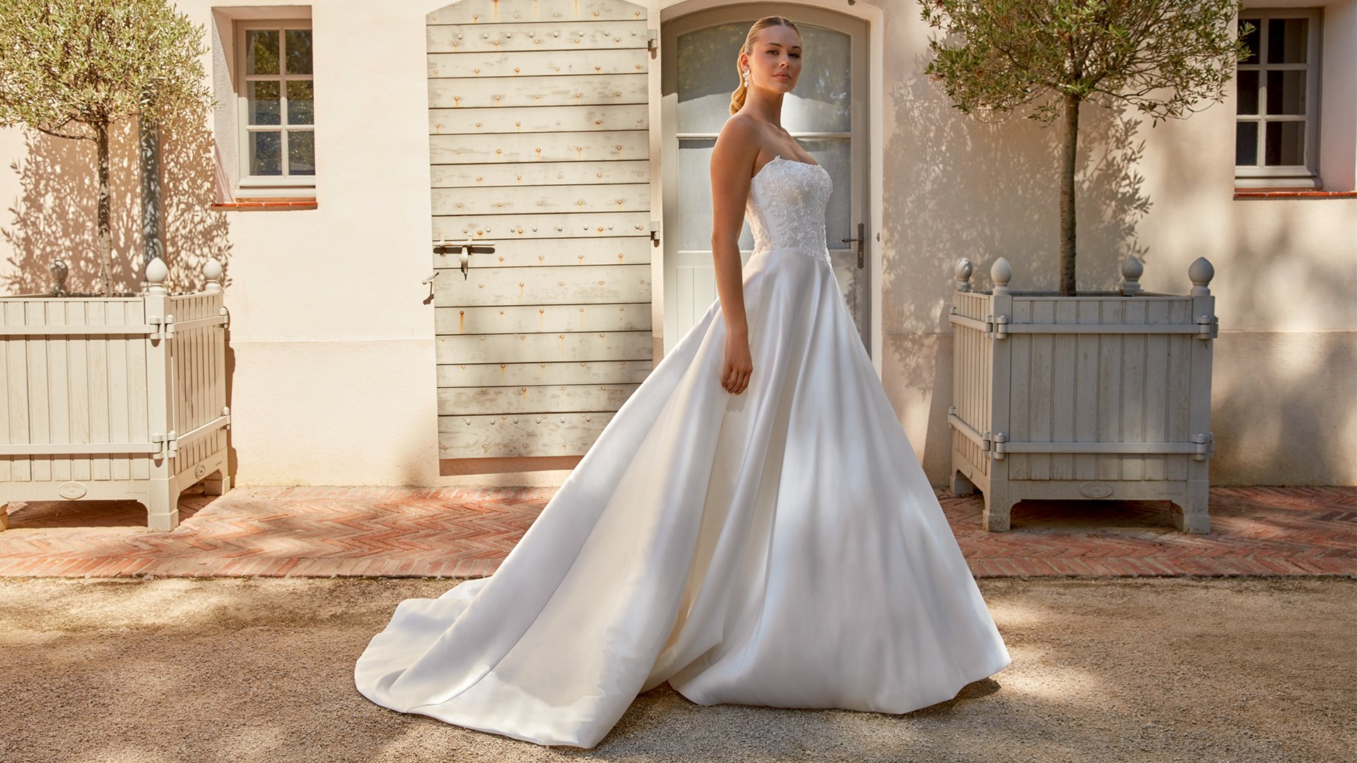 Sincerity Bridal Style 44596 Strapless Cateye Mikado Ball Gown with Beaded Bodice Appliqué