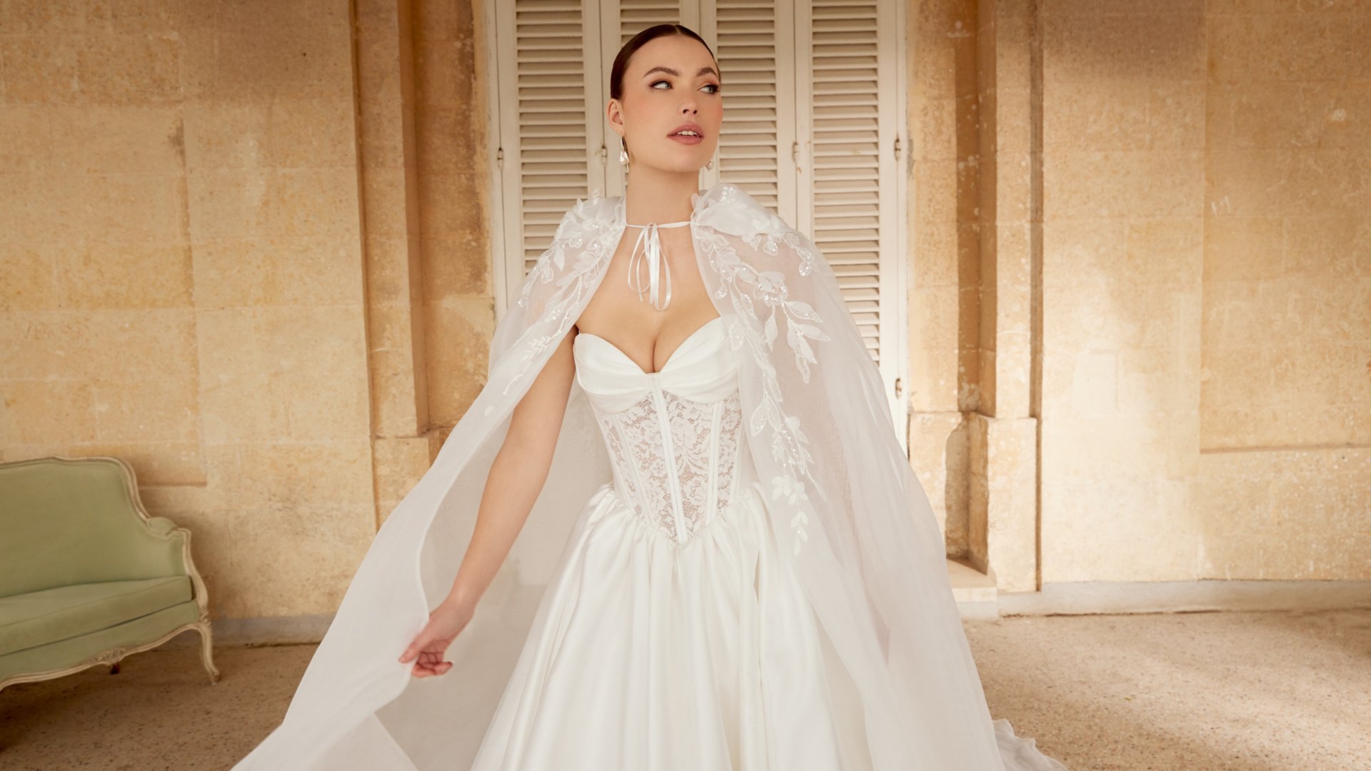 Sincerity Bridal Style 44610 Mikado Ball Gown with Exposed Boning on Bodice and Basque Waistline