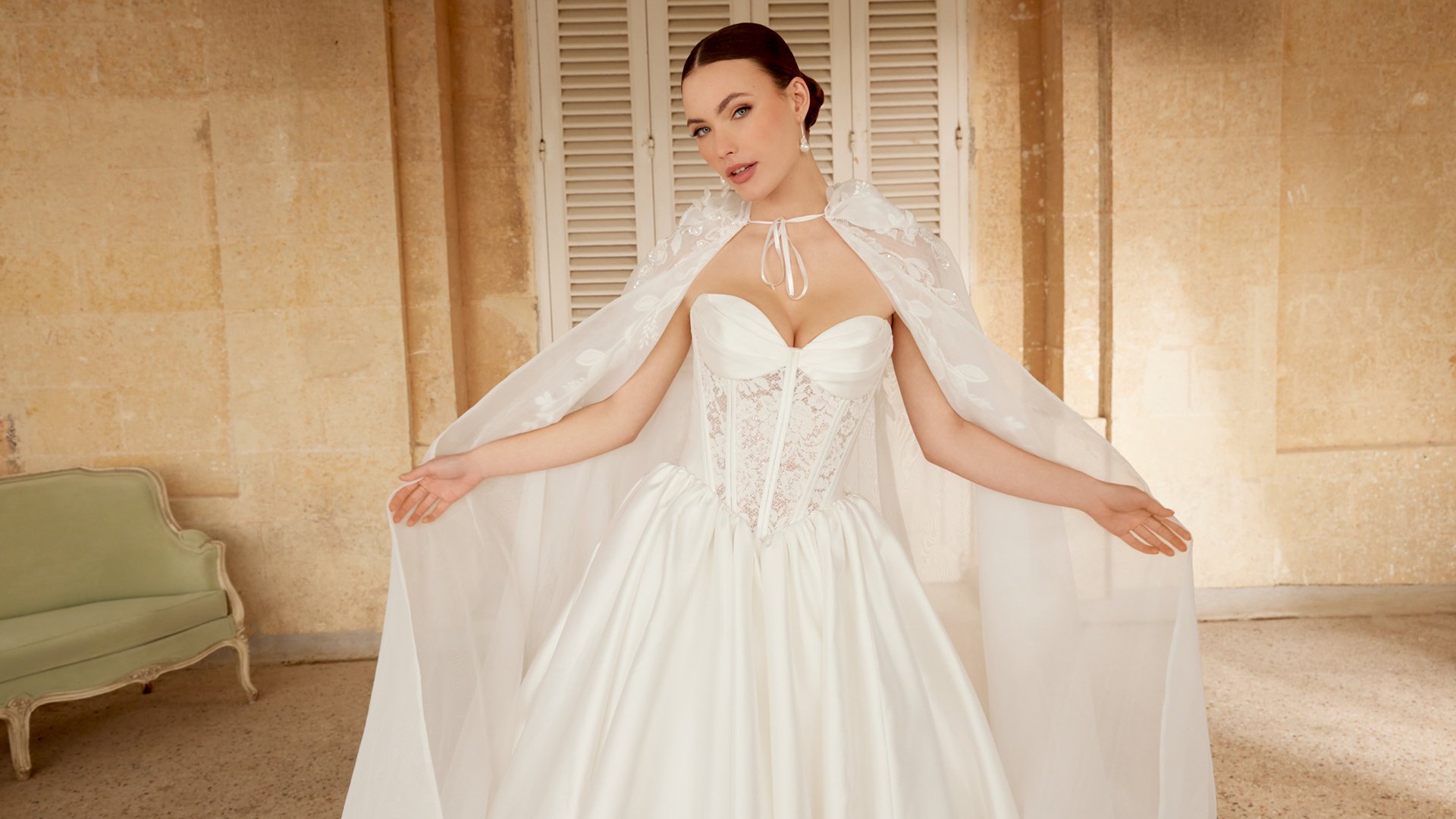Sincerity Bridal Style 44610 Mikado Ball Gown with Exposed Boning on Bodice and Basque Waistline