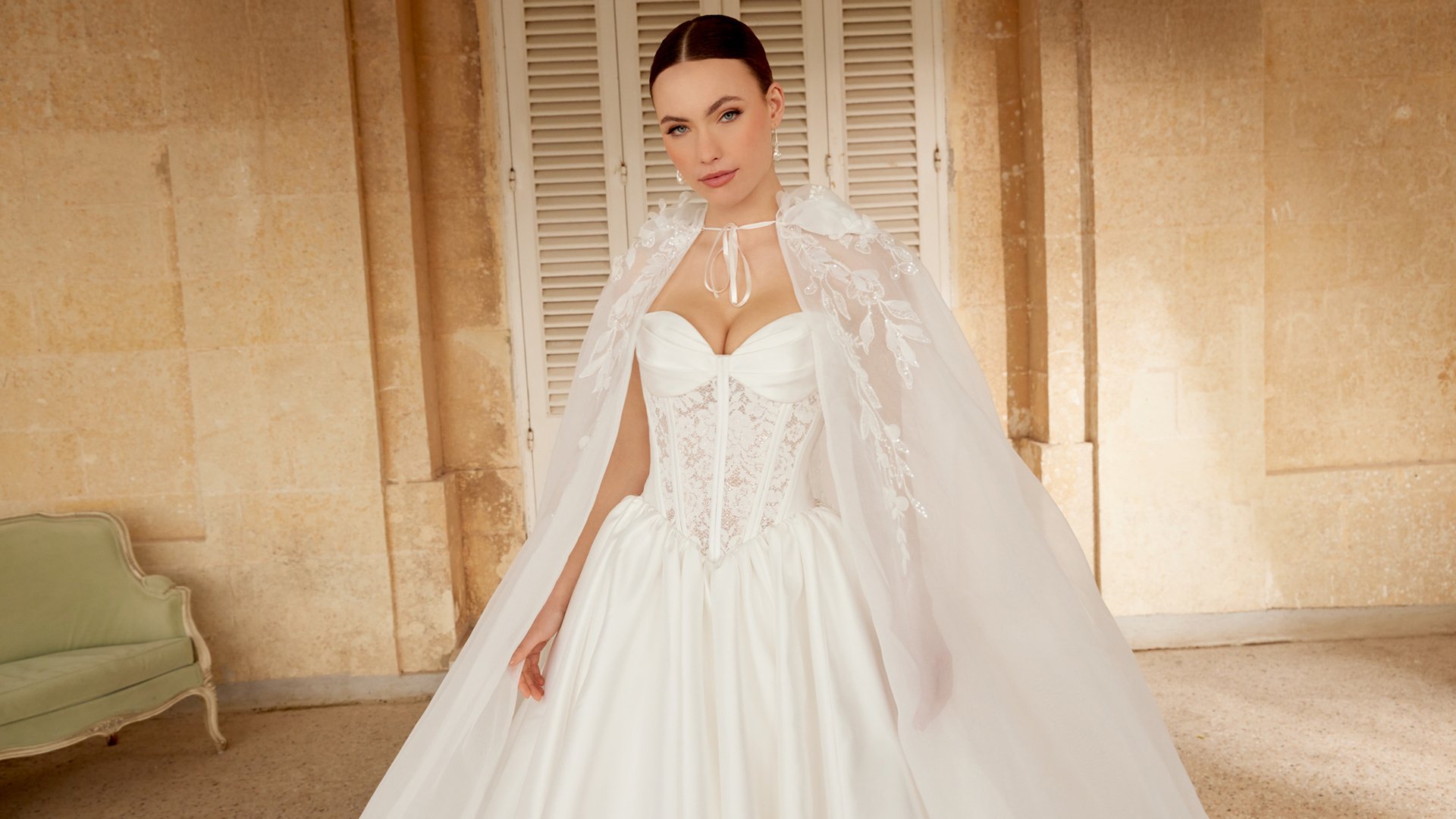 Sincerity Bridal Style 44610 Mikado Ball Gown with Exposed Boning on Bodice and Basque Waistline