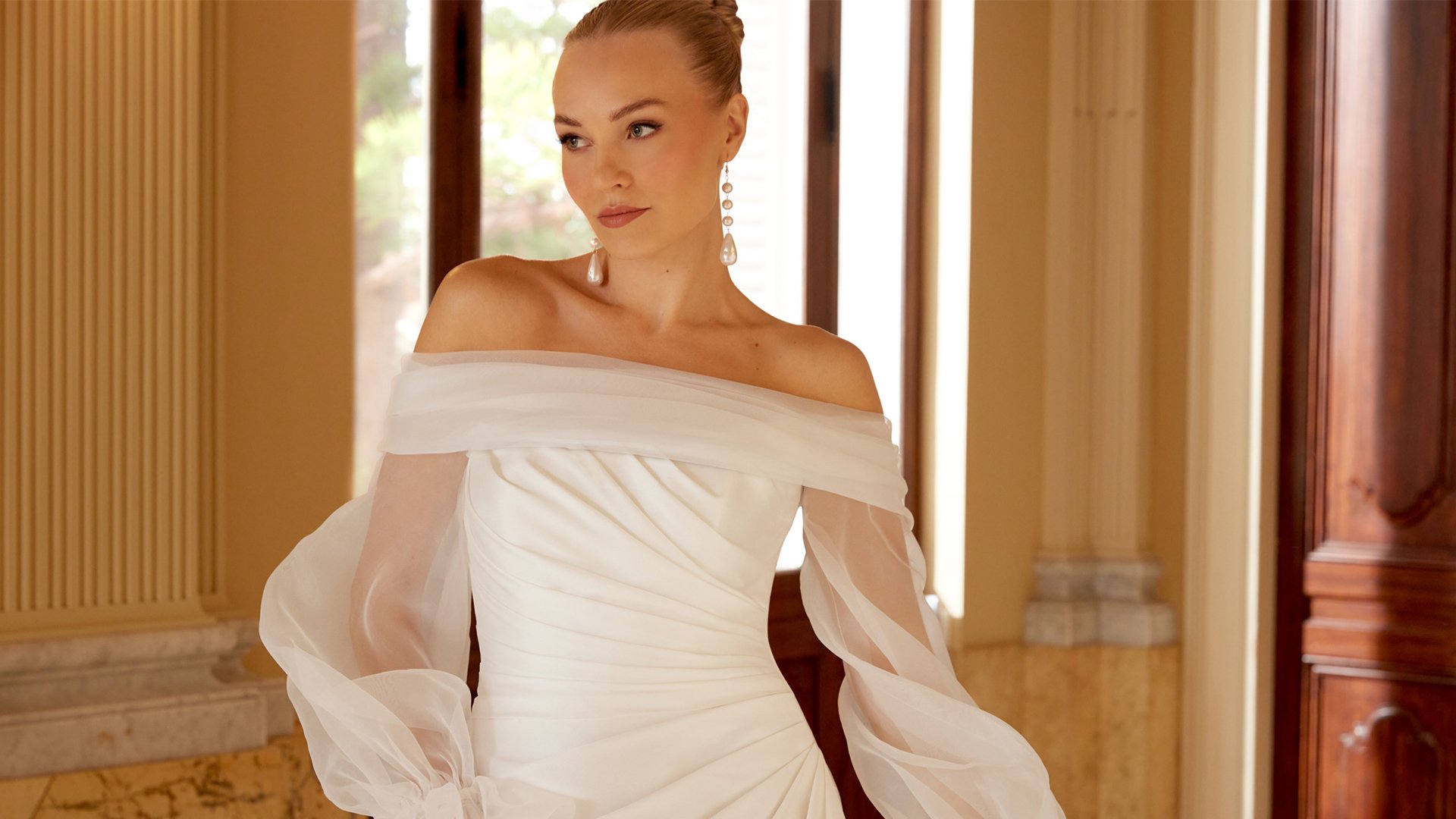 Sincerity Bridal Style 44611 Slim A-Line MikadoDress with Pleated Bodice and Skirt
