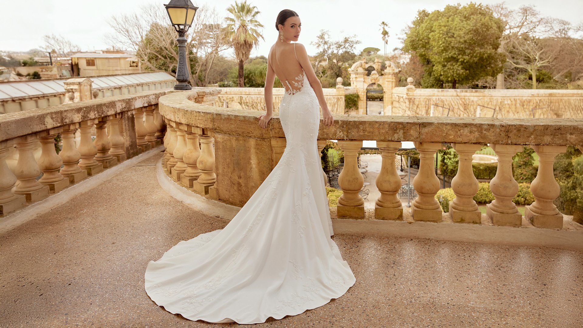 Sincerity Bridal Style 44612 Sparkling Crepe Fit and Flare Dress with Sequined and Beaded Spaghetti Straps and Illusion Back