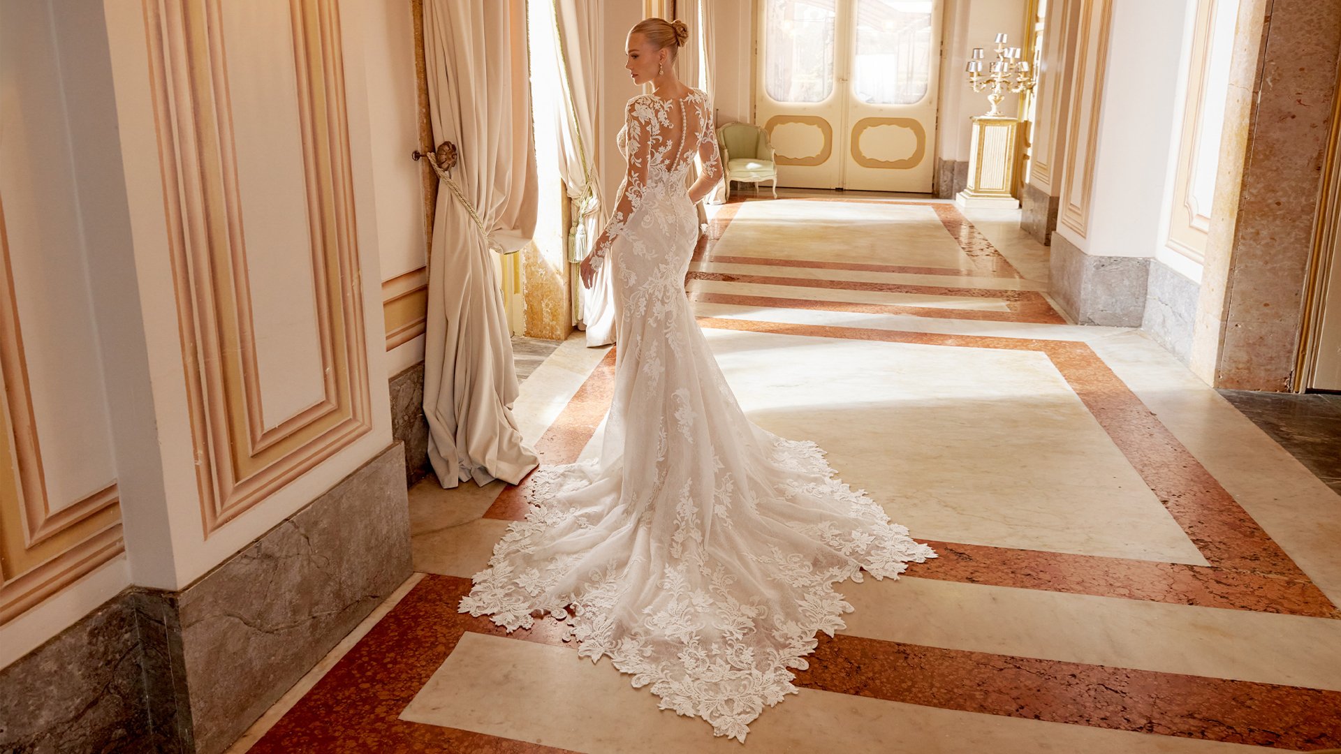 Sincerity Bridal Style 44619 Sparkling Chantilly Lace Fit and Flare Dress with Matte Lace Floral Appliqués Throughout