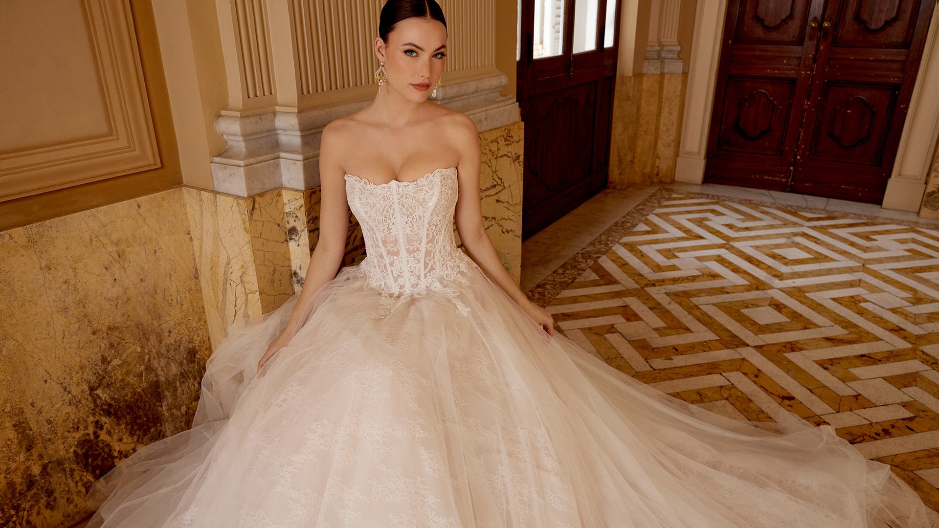 Sincerity Bridal Style 44620 Cat Eye A-Line Bridal with Illusion Bodice Adorned with Sequined Lace Appliqués
