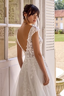 Adore by Justin Alexander Style 11449 Coco Glitter Tulle A-Line with Sparkling Lace Appliqués and Cap Sleeves