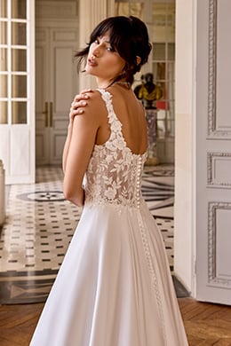 Adore by Justin Alexander Style 11439 Patrice Chiffon A-Line with Square Neckline and Sparkling Lace Appliqués