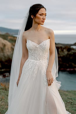 Adore by Justin Alexander Style 11424 Salome Sparkling Tulle A-Line Gown with Pointed Sweetheart Neckline and Slit