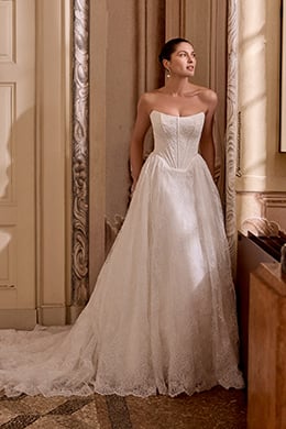 Justin Alexander Style 88468 LEIGHTON Allover Corded Alençon Lace A-Line Gown with Basque Waistline