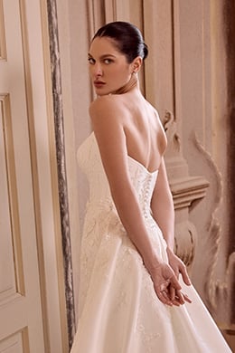 Justin Alexander Style 88492 LEIGH Mikado Fit and Flare Gown with Matte Lace Appliqués and 3D Flowers