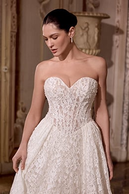 Justin Alexander Style 88485 LOVE Allover Beaded and Sequined Lace Ball Gown with Basque Waistline