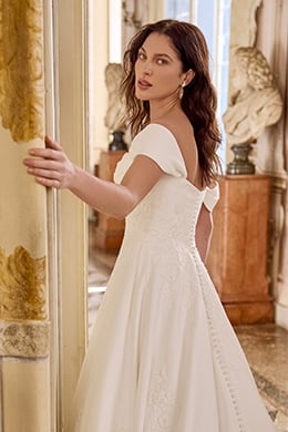 Justin Alexander Style 88491 LARISSA Matte Satin A-Line Gown with Detachable Off-the-Shoulder Straps