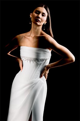 Justin Alexander Signature Style 99341 LAYLA Stretch Crepe Fit and Flare Gown with Corset Tie Back