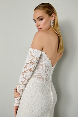 Justin Alexander Signature Style 99393 BLAZE Allover Corded Alençon Lace Fit & Flare with Plunging Neckline