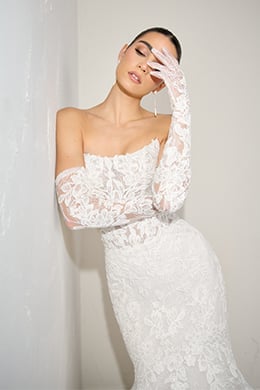 Justin Alexander Signature Style 99369 AURELINE Allover Lace Mermaid Gown with Sheer Bodice and Exposed Boning