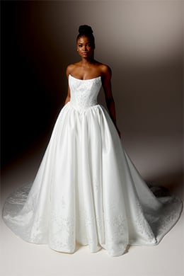 Justin Alexander Signature Style 99420 VERONA Stretch Mikado Ball Gown with Cat Eye Neckline and Beaded Embroidery on Bodice