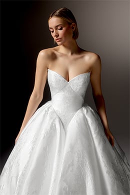 Justin Alexander Signature Style 99416 PALAZZO Brocade Ball Gown with Strapless Sweetheart Neckline, Dramatic Basque Waistline, and Hip Puffs